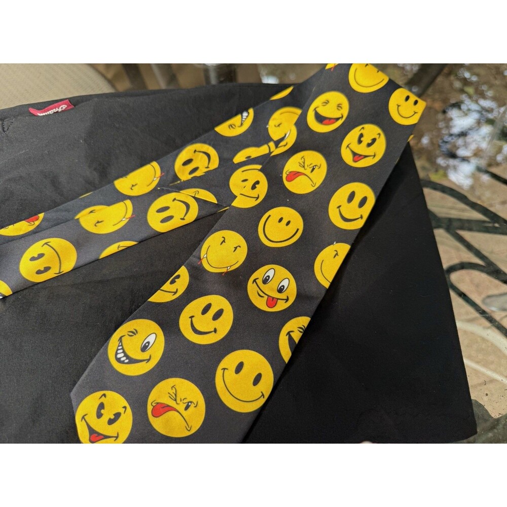 Ralph Marlin Smiley Face Smileys Tie Black/Yellow Woven Polyester One Size